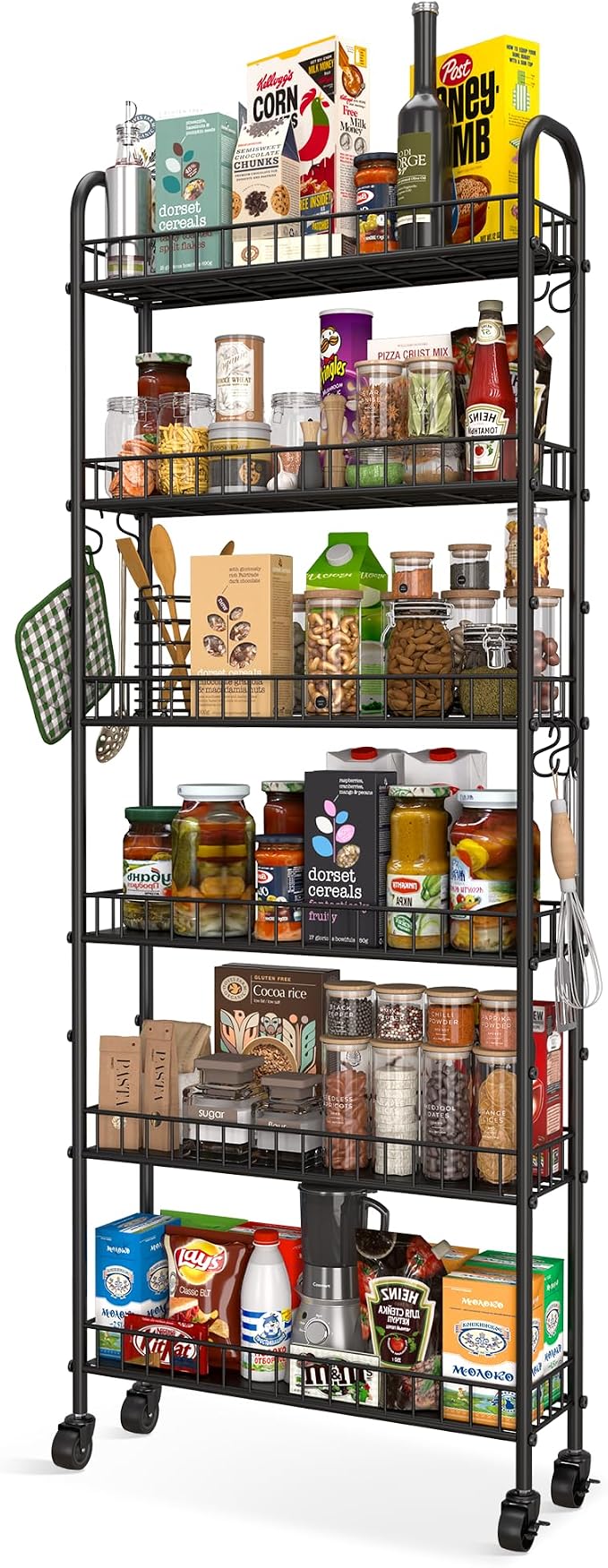 Slim Rolling Storage Cart with Wheels, Metal 6 Tier Spice Rack Mobile Shelving by Qiaoxuan
