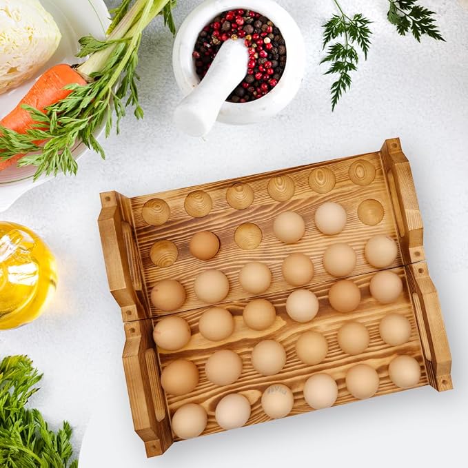 Wooden Egg Holder Countertop, Stackable Egg Storage Trays - Image 6