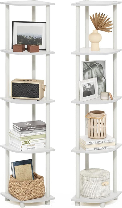 Furinno Turn-N-Tube Corner Shelf Set of 2, 5-Tier Corner Bookshelf, Open by Furinno-FitsYourSpaceFitsYourBudget