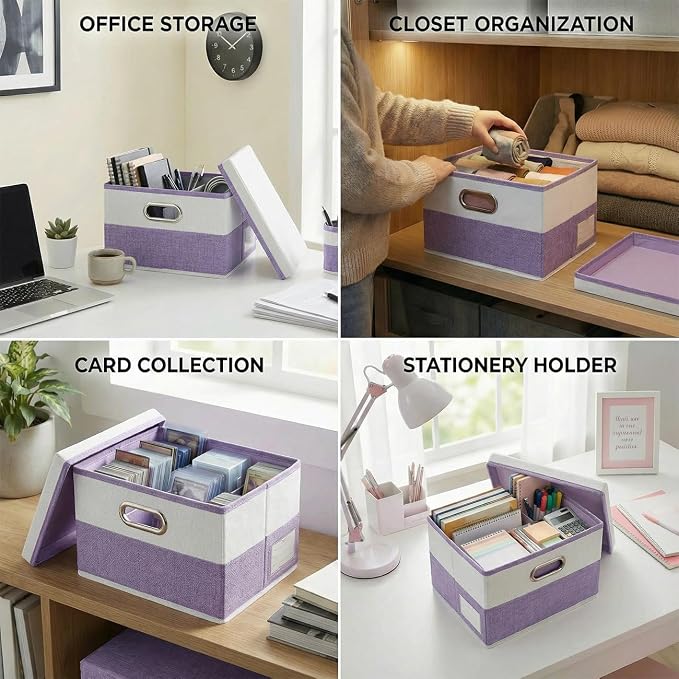 PRANDOM Storage Bins with Lids Linen Fabric Foldable Storage Boxes Organizer - Image 7