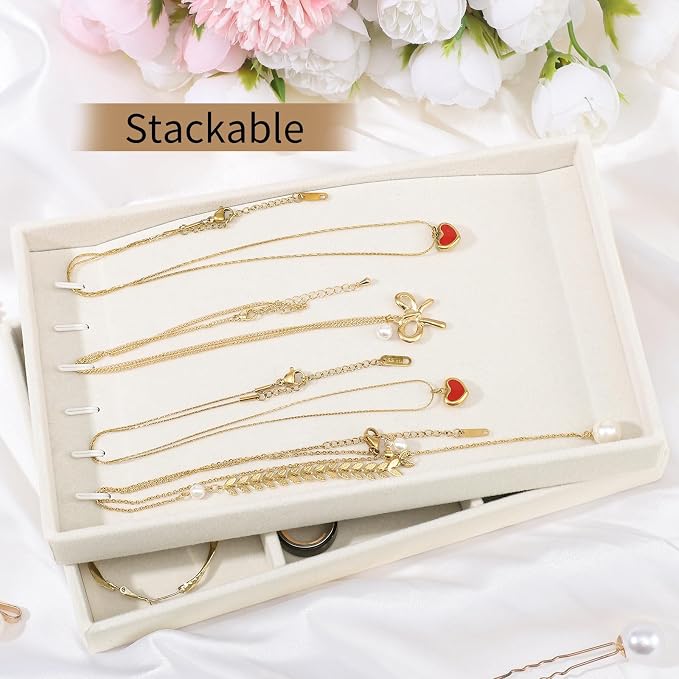 Dntorx Stackable Jewelry Organizer Trays, 6 Set of Velvet Jewelry Drawer Insert - Image 6