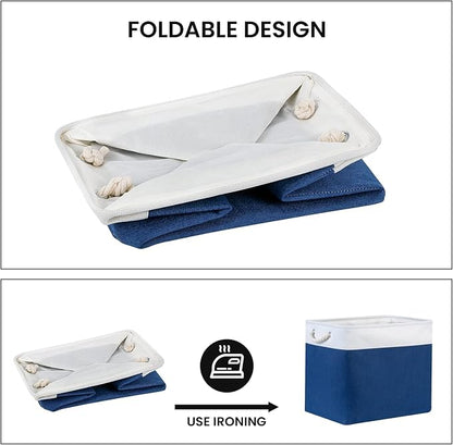 Bidtakay Large Canvas Organization Bins Set of 2 Navy Blue Rectangular Baskets - Image 6