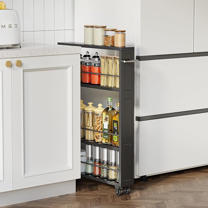 KLM Rolling Storage Cart 4-Tier Black Kitchen Cart - Image 2