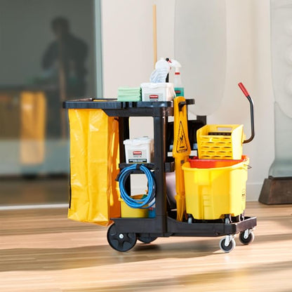 Rubbermaid Commercial Traditional Janitorial 3-Shelf Cleaning Cart, Wheeled - Image 5