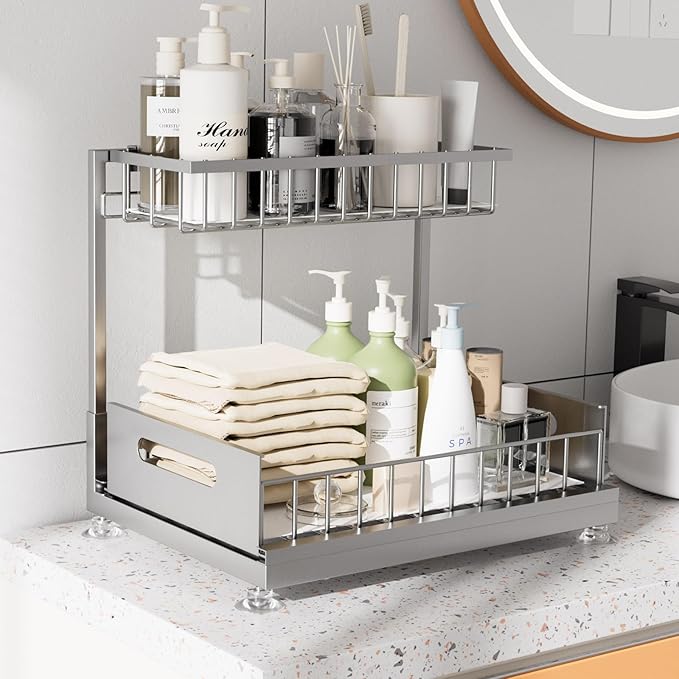 2 Pack Under Sink Organizer Storage 2-Tier Premium Metal Pull-Out Racks - Image 3