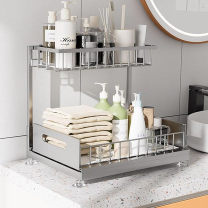 2 Pack Under Sink Organizer Storage 2-Tier Premium Metal Pull-Out Racks - Image 3