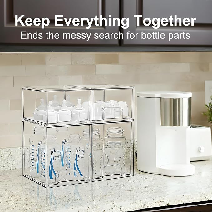 Baby Bottle Storage Organizer: Clear Stackable Storage Drawers, Acrylic Bottles - Image 3