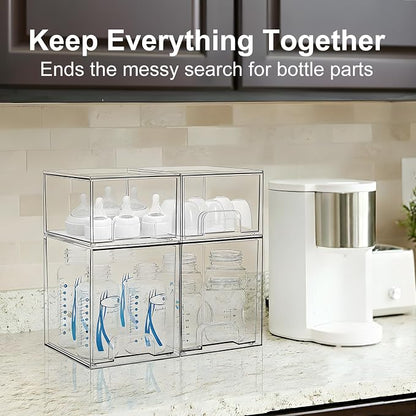 Baby Bottle Storage Organizer: Clear Stackable Storage Drawers, Acrylic Bottles - Image 3