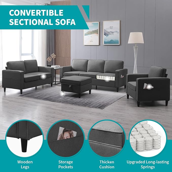 BALUS 78" W Sectional Couches for Living Room, Linen Fabric Sofa - Image 2