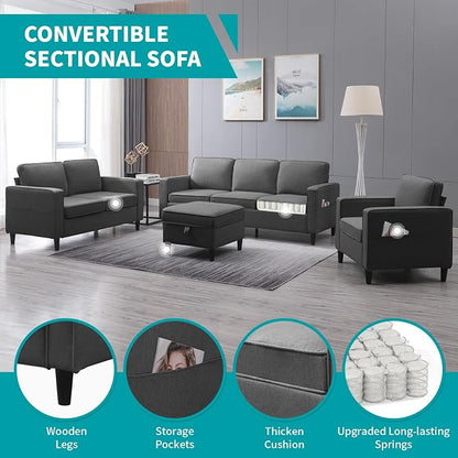 BALUS 78" W Sectional Couches for Living Room, Linen Fabric Sofa - Image 2