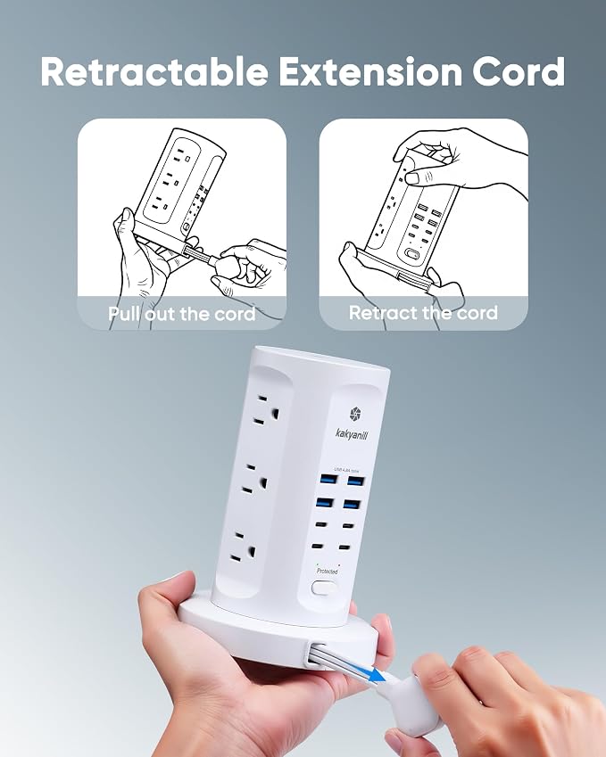 Kakyanill 30W USB Charging Station, Power Strip Tower, 9 AC Outlets - Image 2