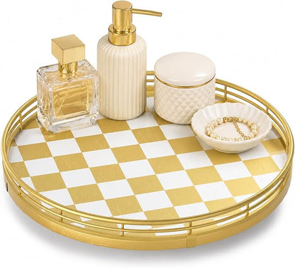 Gold Decorative Vanity Tray, 10 Inch Rotating Lazy Susan Perfume Tray by AMH