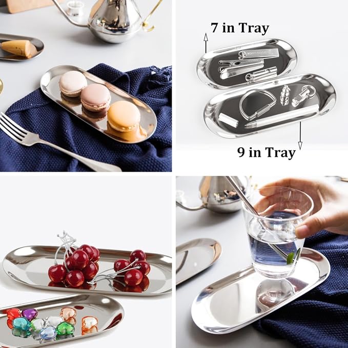 Stainless Steel Decorative Tray, 7 Inch Long, Jewelry Dish Cosmetics Organizer - Image 4