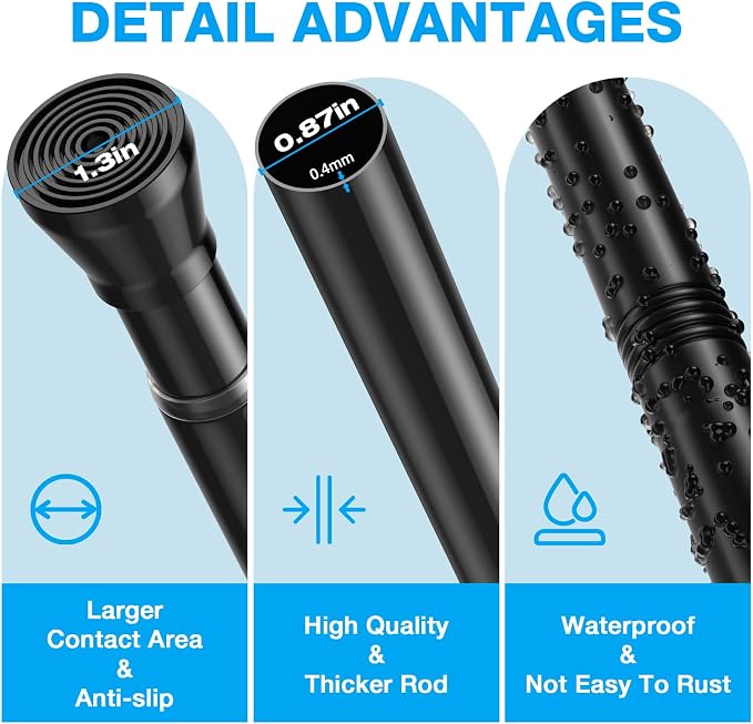MEXAU 1Pack Spring Tension Curtain Rod 44-77 inch Black Small Tension Rod | - Image 2