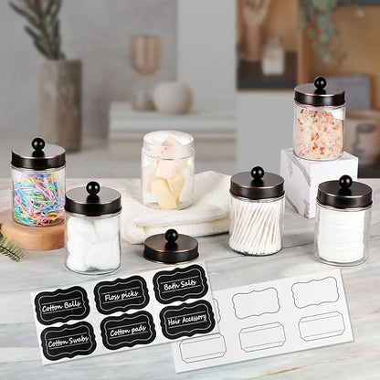 Amolliar 6 Pack Apothecary Jars Bathroom Vanity Organizer- Rustic Farmhouse - Image 2