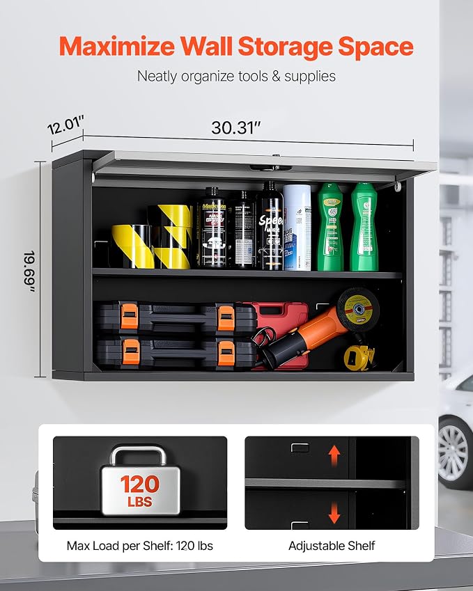 VEVOR Metal Wall Cabinet, 30.31 x 12.01 x 19.69 Inch, Floating Garage Tool - Image 3