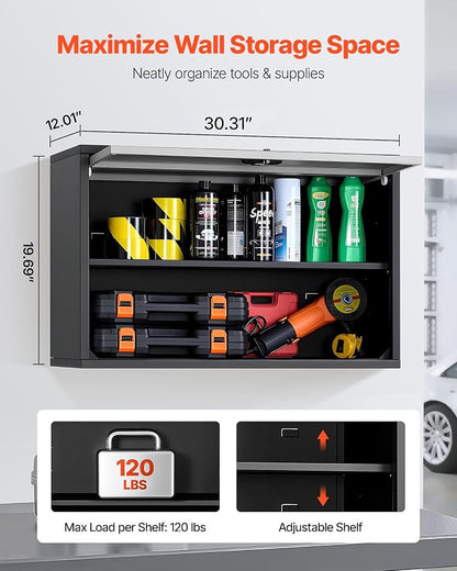 VEVOR Metal Wall Cabinet, 30.31 x 12.01 x 19.69 Inch, Floating Garage Tool - Image 3