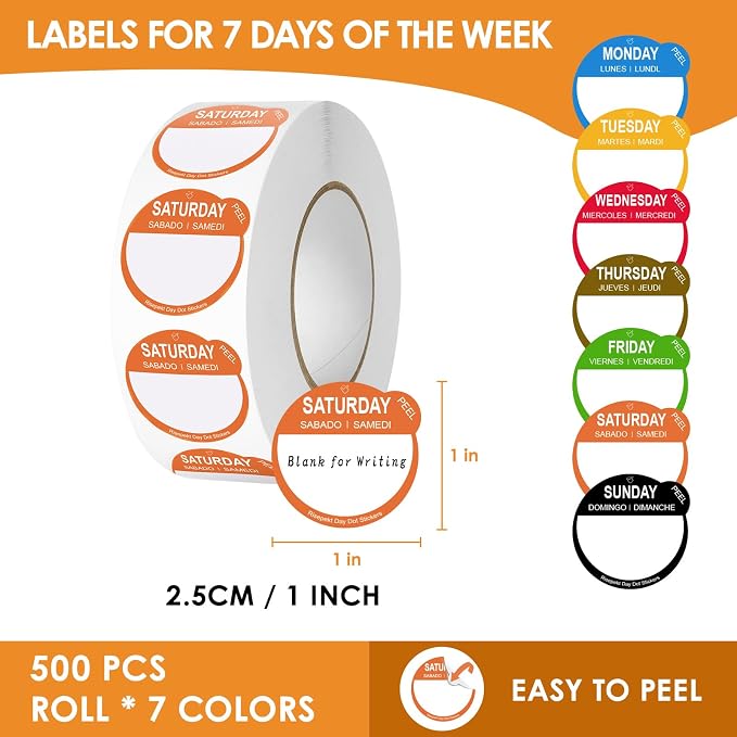 7000 Pcs 1 Inch Risepekt Removable Day Dots Food Labels 【English Español - Image 2