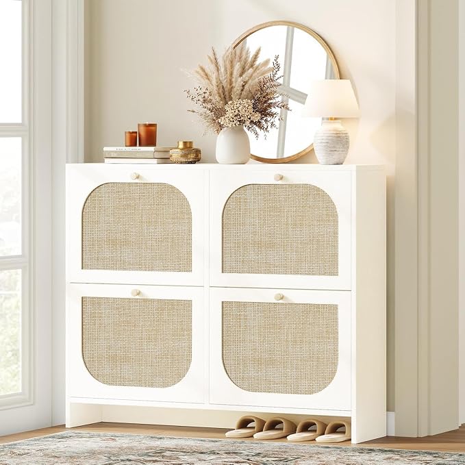 Nicetree Rattan Shoe Cabinet for Entryway, 9.5" Ultra-Thin Narrow Shoe Rack by Nicetree