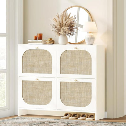Nicetree Rattan Shoe Cabinet for Entryway, 9.5" Ultra-Thin Narrow Shoe Rack by Nicetree
