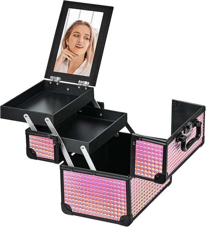 Makeup Case Organizer, Makeup Train Case, Trays Cosmetic Box Portable, - Image 8