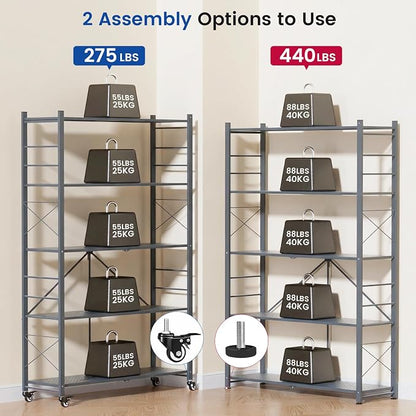 ALANNG 40" W Foldable 5-Tier Storage Shelves on Wheels Adjustable | Removable - Image 5