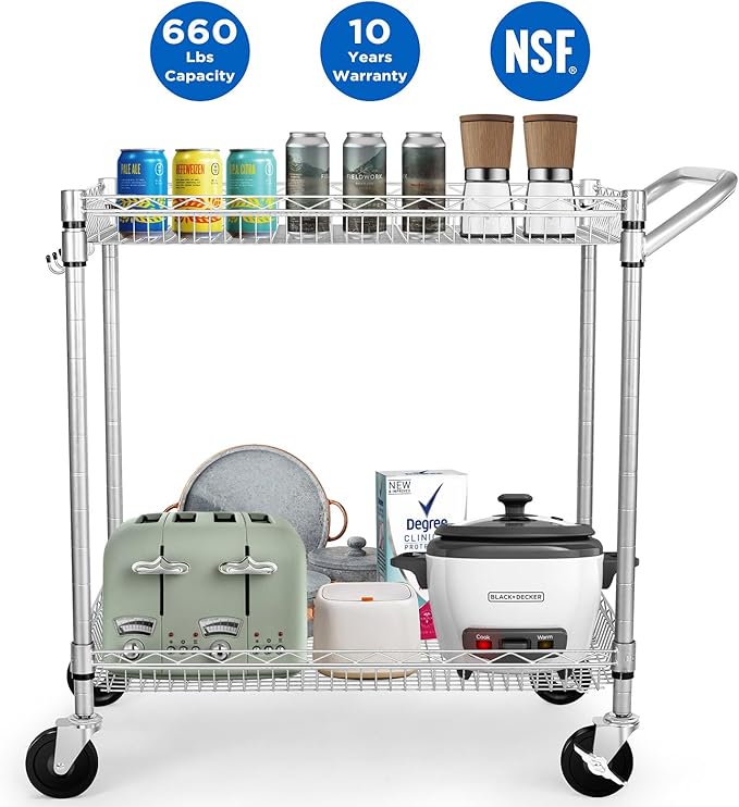 WDT 2 Tier Heavy Duty Utility Cart, NSF Rolling Carts - Image 2