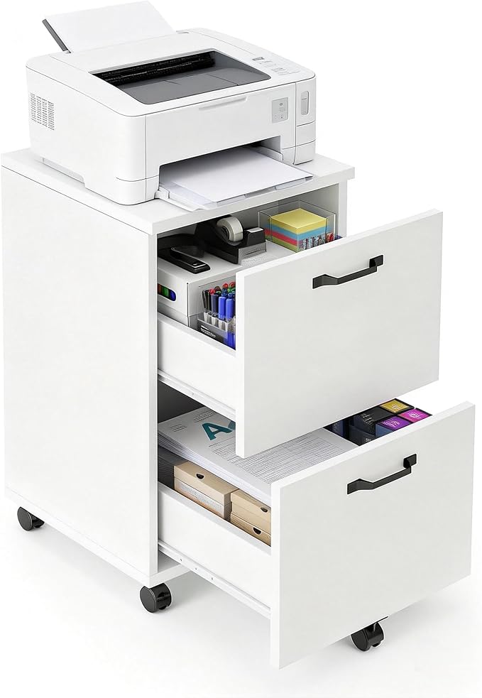 2 Drawer Filing Cabinet, Wood Rolling Filing Cabinets by SimpleDeluxe