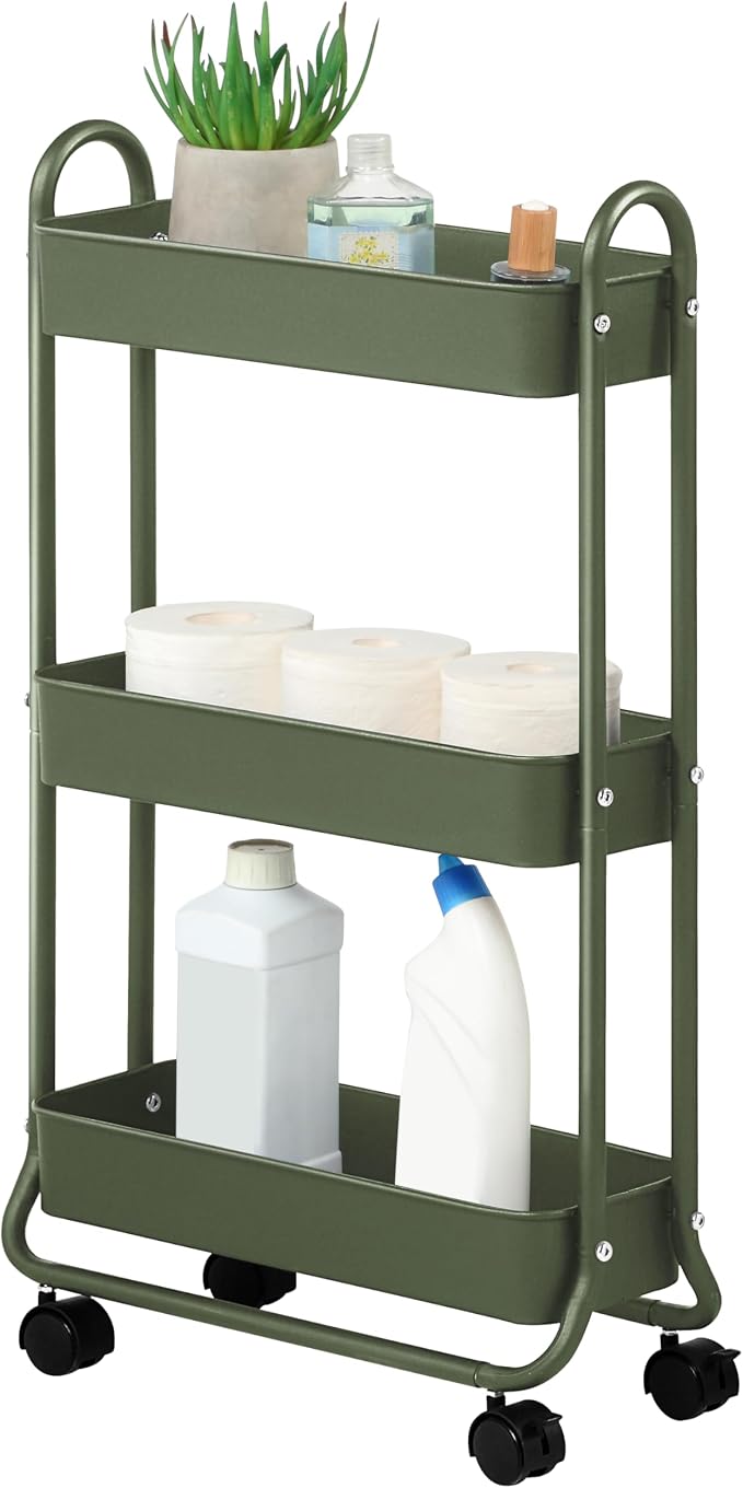 SunnyPoint Slim Rolling Storage Cart, 3 Tier Bathroom Storage Organizer Bathroom by SunnyPoint