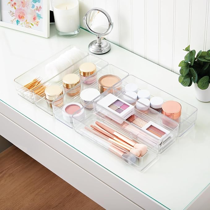 STORi SimpleSort 6-Piece Stackable Clear Drawer Organizer Set | 9" x 3" x 2" - Image 7