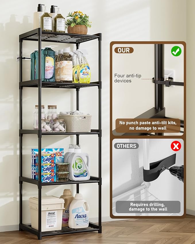 5-Tier Storage Shelves with Plastic Connectors – Metal Shelf Organizer - Image 4