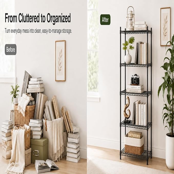 5 Tier Storage Shelves, Metal Wire Shelving Unit, Heavy Duty Adjustable Shelf - Image 4
