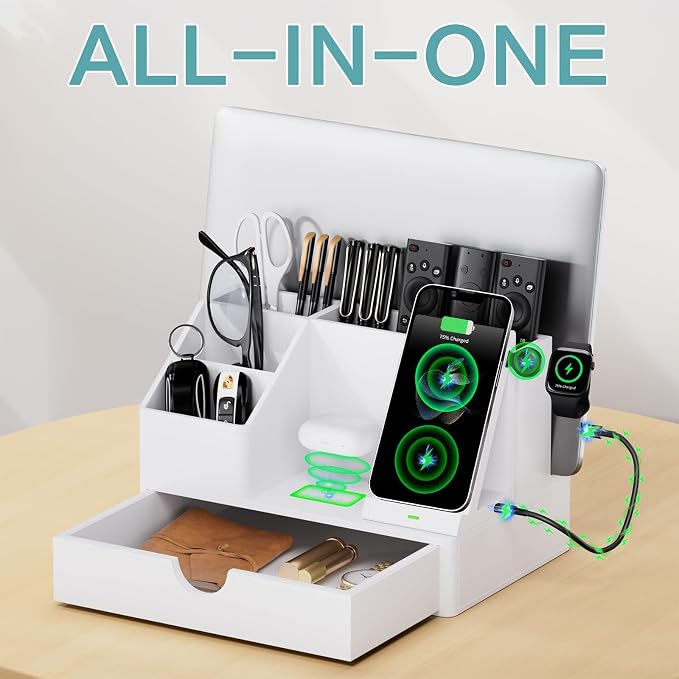 Sleek White PU Leather Charging Station - Image 4