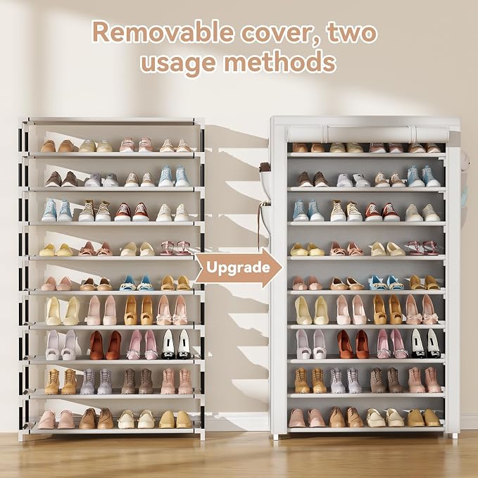 LANTEFUL Shoe Rack with Covers 10 Tier Tall Shoe Rack Organizer Large Capacity - Image 5
