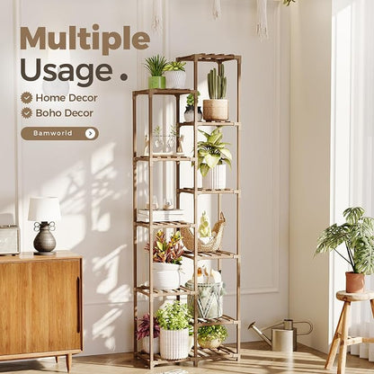 Bamworld Plant Stand Indoor Outdoor 11 Tier Tall Large Wood Plant Shelf Multi - Image 4