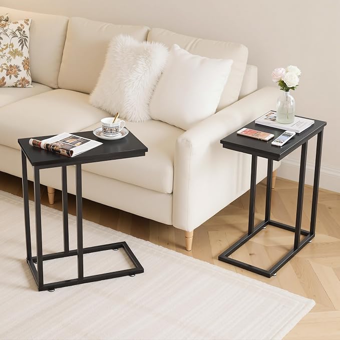 VECELO C Shaped End Side Table for Sofa Couch and Bed Snack TV Tray for Living - Image 9