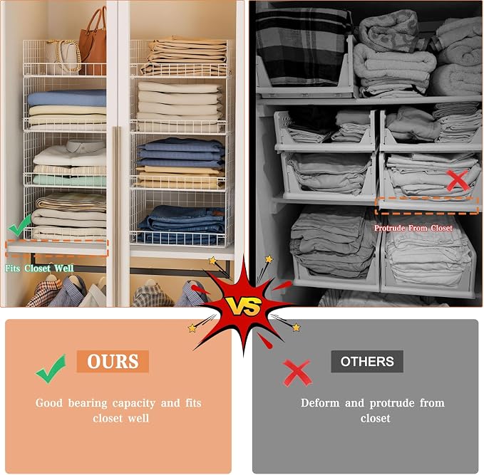 Yociyoga 4 Tier Stackable Closet Organizers and Storage Shelves, Foldable - Image 6