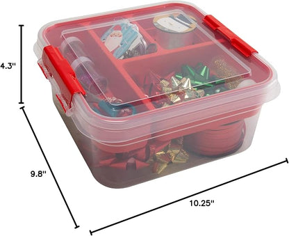 Simplify 5 Compartment Gift Supply Storage Box | 2 Tier Box | Red | Clear Top - Image 11