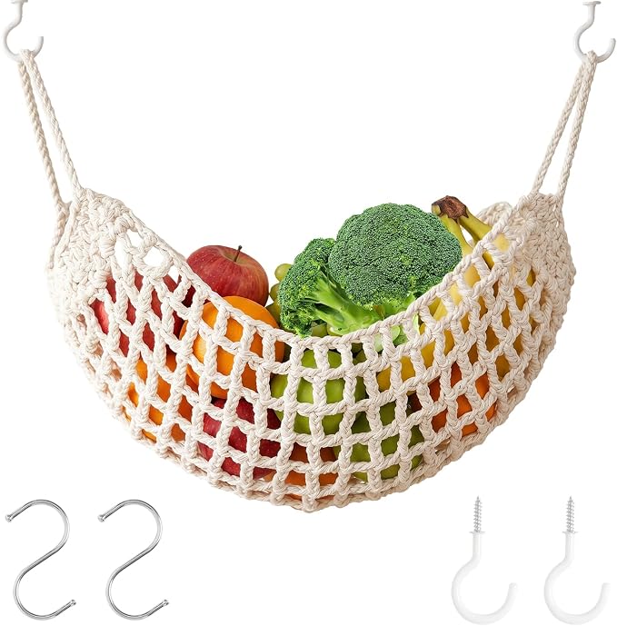 Macrame Hanging Fruit Hammock by Unknown