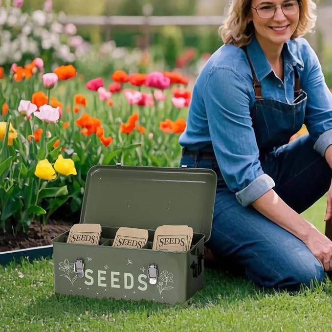 Seed Storage Organizer with Lid, Metal Seed Bin Seed Packet Container with 100 - Image 7