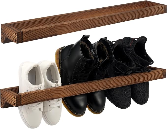 Wenqik 2 Pcs Wall Mounted Wooden Shoe Rack 30 Inch Rustic Wood Wall Hanging by Wenqik