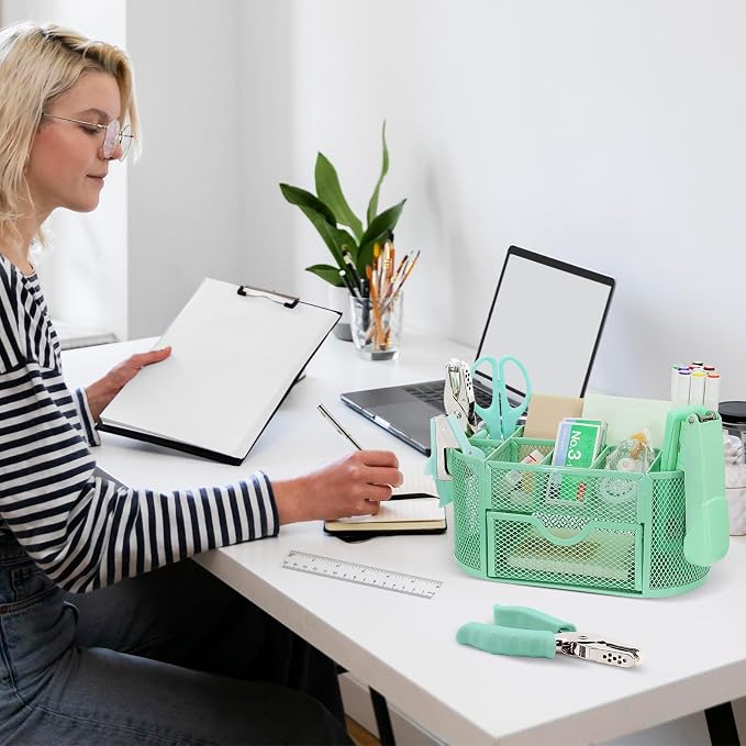 17 in 1 Green Desk Organizers and Accessories Set, 3 Office Desk Supplies - Image 9