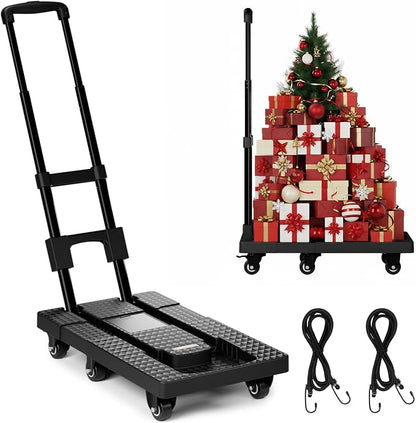 Dolly Cart with Wheels 440lbs, Folding Hand Truck with 6 TPE Wheels & 21 in by TROOZY