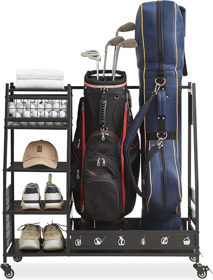 Lauren&Harold Golf Bag Organizer Garage Storage, Golf Storage Rack Stand Fits 2 - Image 9