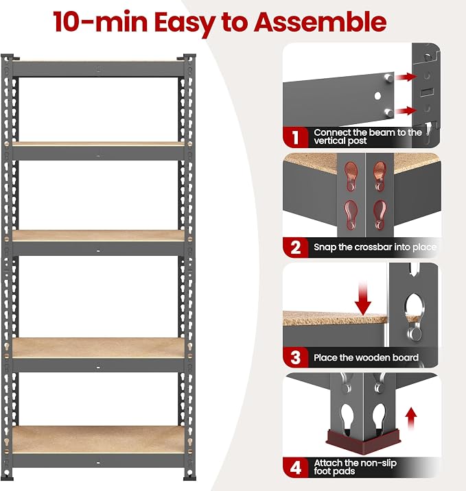 Yaheetech 5-Tier Heavy Duty Storage Shelves 28" W x 12" D x 60" H Dark Gray | - Image 9