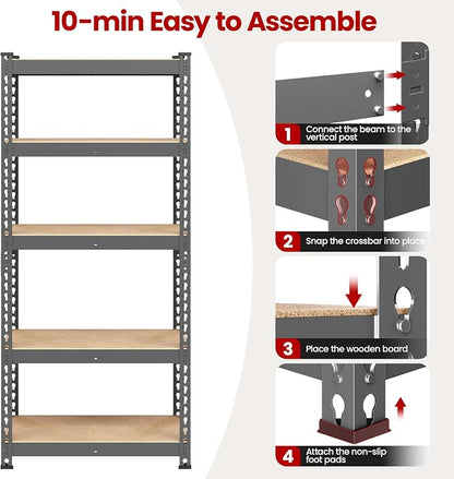 Yaheetech 5-Tier Heavy Duty Storage Shelves 28" W x 12" D x 60" H Dark Gray | - Image 9