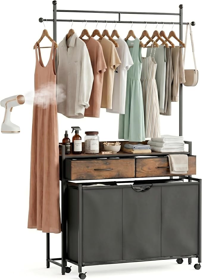 Mondeer Laundry Sorter with 2 Drawers and Hanging Rack, 150L Laundry Hamper by Mondeer