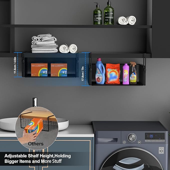 AmonHouseware 2Pack Under Shelf Basket, Adjustable Hanging Holder, Slide-in - Image 3