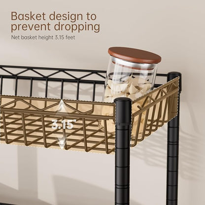 4 Tier Shelf Wire Shelving Unit Adjustable Storage Shelves Big Basket Rack - Image 3
