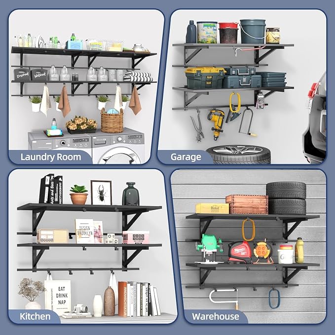 2-Pack 2x4ft Garage Shelving Wall Mounted, Heavy Duty Garage Storage Shelves - Image 8